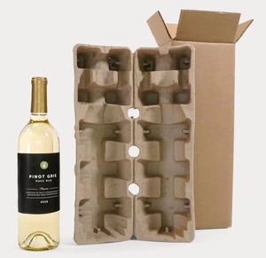 Thân Thiện Với Môi 2-Chai Rượu Vang Tàu Sân Bay Đúc Bột Giấy Vận Chuyển Chèn Cán Bóng Uv-Tráng Có Thể Tái Chế Ngành Công Nghiệp Thực Phẩm Hộp Dập Nổi - Product Image 1