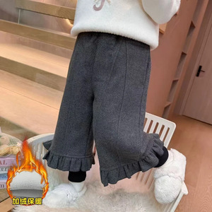Girls Fleece Lined Pants Autumn Winter Wide Leg Knitted Cotton Solid Color Childrens Pants For Babies - Product Image 4
