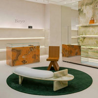 Table de réception en onyx marbré moderne pour boutique, hôtel, bureau d'accueil en forme de L, bureau de réception en pierre naturelle
