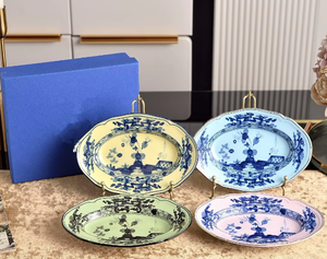 European Retro Decal 2-piece Porcelain Oval Plate Tableware <b>Set</b> for Home Decoration and Wedding Occasions - Product Image 1