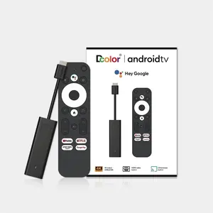 Stik Tv Android kontrol suara DCOLOR bersertifikat Google 4K S905Y4 dual wifi ATV android 11 usb kotak dongle penerima IPTV