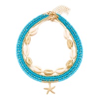 Collier multicouche tendance style vacances en bord de mer avec étoile de mer, coquillage et perle