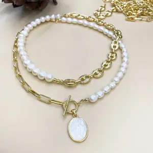 KKBEAD高品质天然珍珠声明项链圣母玛利亚项链链扣矮胖项链时尚女性饰品