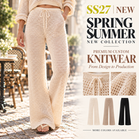 SS27 Nouveau pantalon de plage évasé blanc ajouré en crochet pour femme, en maille de coton, fabricant grossiste