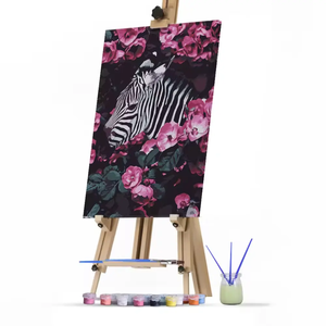 Kit de Pintura por Números DIY - <span class=keywords><strong>Lienzo</strong></span> de <span class=keywords><strong>Cebra</strong></span> con Flores Rosas, Pintura Acrílica para Adultos y Niños, Decoración del Hogar (Sin Marco) - Product Image 2