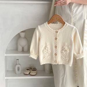 Cardigan en tricot personnalisé avec logo pour nouveau-né, pull en coton tricoté pour bébé, <span class=keywords><strong>manteau</strong></span> pour bébé fille - Product Image 4