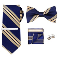 Accessoires de mariage haut de gamme pour homme de style britannique : Ensemble cravate, pochette et nœud papillon rayés pour occasions formelles