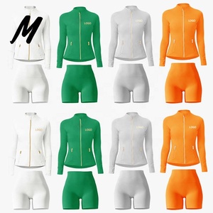 Custom Logo <strong>Jacket</strong> Yoga Pants High Quality Gym Sportswear Zipper Fitness Women <strong>Workout</strong> Sports <strong>Jacket</strong> With Shorts 2 Piece Set - Product Image 1