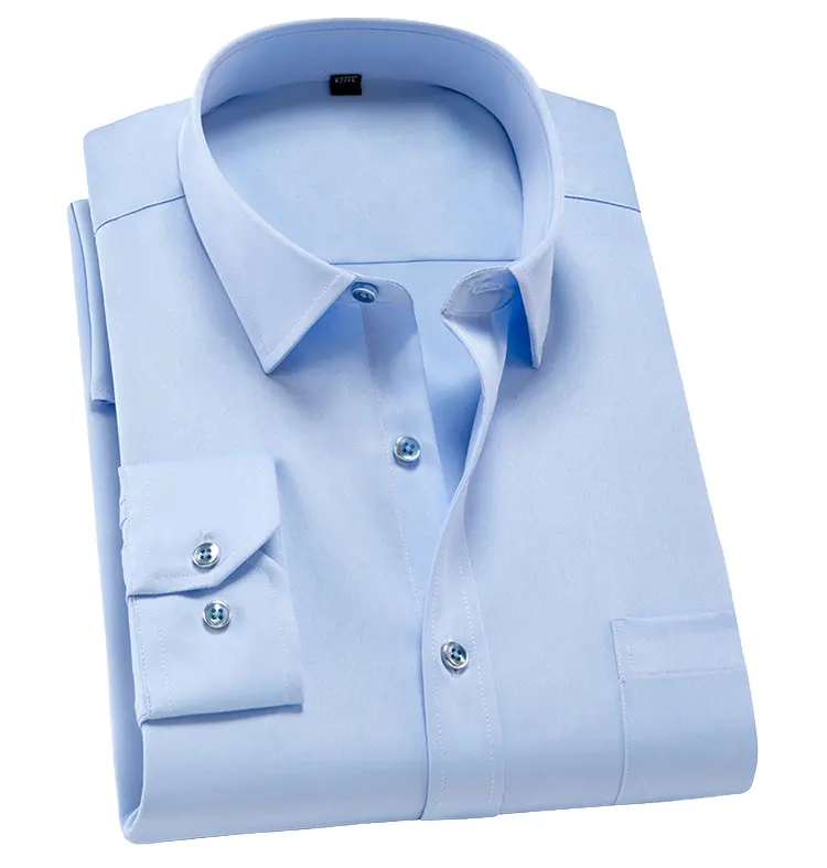 Toptan erkek giyim 2024 iş gömleği ücretsiz ütü artı boyutu uzun kollu düz renk ince bluz için bahar