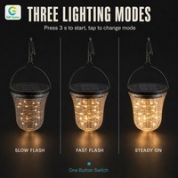 Guirlande lumineuse solaire à 50 LED blanc chaud, 3 modes, allumage/extinction automatique au crépuscule, IP44, lampe de jardin avec variateur d'intensité et batterie incluse, lanterne de panier solaire