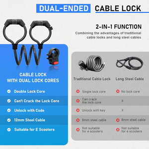 Candado de Cable de Acero <span class=keywords><strong>Antirrobo</strong></span> con Combinación de 4 Dígitos, Candado de Doble Cabeza Tipo Esposas para <span class=keywords><strong>Bicicleta</strong></span> Eléctrica con Soporte - Product Image 4