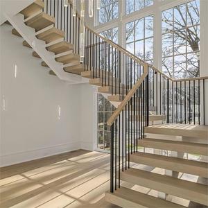 Escalier en métal en forme de U de qualité villa avec marches en bois flottantes et garde-corps en acier, fabrication sur mesure <span class=keywords><strong>par</strong></span> une usine professionnelle - Product Image 4