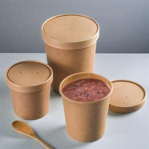 Precio barato, tablero de papel Kraft marrón desechable, taza de comida, tazón, contenedor de sopa con tapa de papel - Product Image 3
