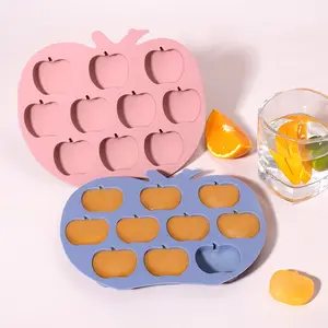 Grosir BPA gratis cetakan makanan cokelat cetakan pembuat es kisi-kisi Apel oranye cetakan es batu silikon