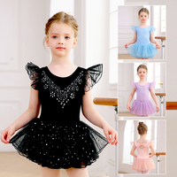 Vestido de Ballet Tutú para Niñas con Mangas con Volantes, Lazo de Pedrería en la Espalda, Tul Brillante para Entrenamiento de Danza y Actuaciones en Escenario