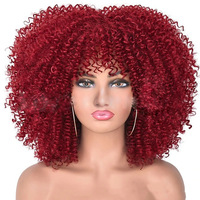 Venta al por mayor Afro rizado peluca pelo de fibra sintética corto rizado mujeres negro 14 elástico encaje peluca corta Cali arena Afro
