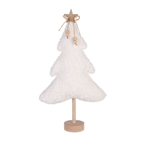 Sherpa Tabletop <b>Christmas</b> <b>Tree</b> Plush White <b>Cone</b> <b>Tree</b> Wood Base Star Topper Rustic Farmhouse Holiday Decor - Product Image 3