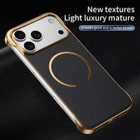 Étui de téléphone magnétique texturé en fibre de carbone Kevlar sans bordure de luxe pour iPhone 17 Pro Max, coque antichoc, étui professionnel pour hommes