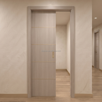 Pintu Geser Interior Veneer Kayu Alami Tersembunyi di Dinding, Finishing Oak Walnut, Panel Kustom, Rel Soft Close