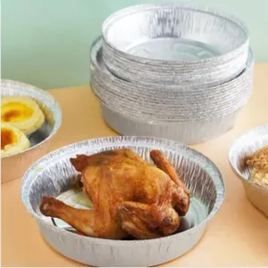 Food Grade Silver Round Aluminum Foil Container With Lid For Hot Food Disposable Take Away Dish