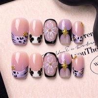 Ongles à presser en acrylique faits main, sur mesure, 3D embossés, French 2.0, courbes carrées, couverture complète, PMMA, OEM, 10 pièces