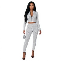 J26ST314 Europäisch-Amerikanisches Cross-Border Damen Herbst Oberteil ohne Kragen mit Reißverschluss, Langarm, Polka-Dot-Print, Cropped, Sexy, Figurbetont