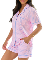 Ensemble de pyjama personnalisé avec logo, imprimé à pois, ourlet contrastant, vêtements de détente, ensemble deux pièces, pyjamas pour femmes