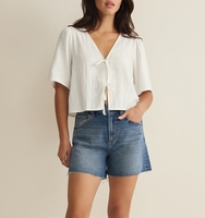 Chemisier décontracté en lin et coton à col en V pour femme, personnalisé OEM, design simple, motif tissé avec logo frontal, idéal pour toutes les saisons