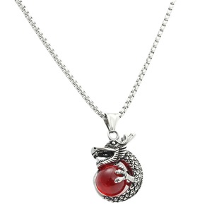 Dragon Holding Bead Pendant Stainless Steel Necklace <b>Men</b> Retro Punk Style Themed <b>Animal</b> Shape Gift Jewelry 280518 - Product Image 3