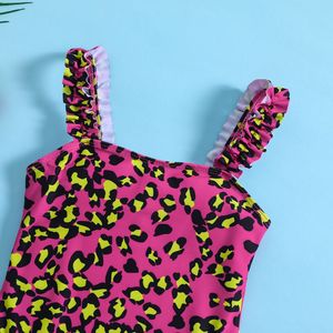 Maillot de bain une pièce pour enfants, imprimé léopard, avec bretelles et volants, pour l'été et la plage - Product Image 3