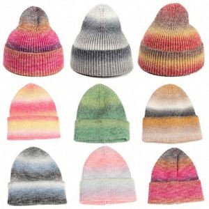 Winter New Tie-dyeing Gradient Knitted <b>Hat</b> Unisex Rainbow Warm Thickened Acrylic Beanies - Product Image 1