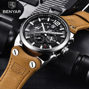 Benyar Men's Quartz <b>Watch</b> Analog 30M Waterproof <b>Case</b> Metal <b>Case</b> Lightweight Leather Strap Chronograph Sport BY-5112 - Product Image 2