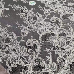 Chantlly Lace with Cord and Beads Fabric <strong>Embroidery</strong> Full Width Bridal <strong>Material</strong> for Wedding Dress - Product Image 3