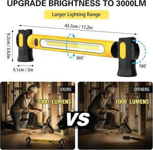 Barre lumineuse de travail COB sous le capot rechargeable par USB 3000LM Portable magnétique sans fil Lumière de chantier avec batterie 5200mAh - Product Image 2