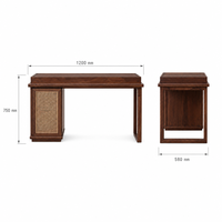 Bureau d'écriture en noyer noir d'Amérique du Nord avec armoire en rotin, table d'étude moderne, pieds rectangulaires en boucle pour la maison, le bureau ou l'hôtel