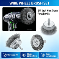 Brosse à fil d'acier multi-tailles avec tige hexagonale de 1/4 de pouce pour perceuse, outils de nettoyage pour l'élimination de la rouille et de la peinture, nettoyage en profondeur