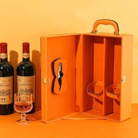 Caja de regalo de vino de 2 botellas portátil personalizada de lujo Papel de cartón de vino tinto con asa y relieve para whisky y refresco