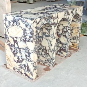 Décoration de maison Style nordique moderne meubles en pierre forme d'arc entrée italien Calacatta alto marbre décor <span class=keywords><strong>Console</strong></span> Tables - Product Image 1