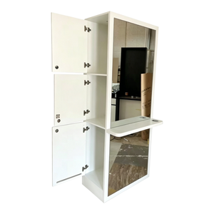 Hair Salon Styling Station Barber Mirror Cabinet with Lockable Storage Cabinets &amp; Side <strong>Tray</strong> Salon Furniture for Barbershop - Product Image 1