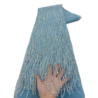 Dentelle perlée de haute qualité NI.AI, dentelle à sequins bleue, dentelle brodée en maille, tissu en dentelle pour les fêtes