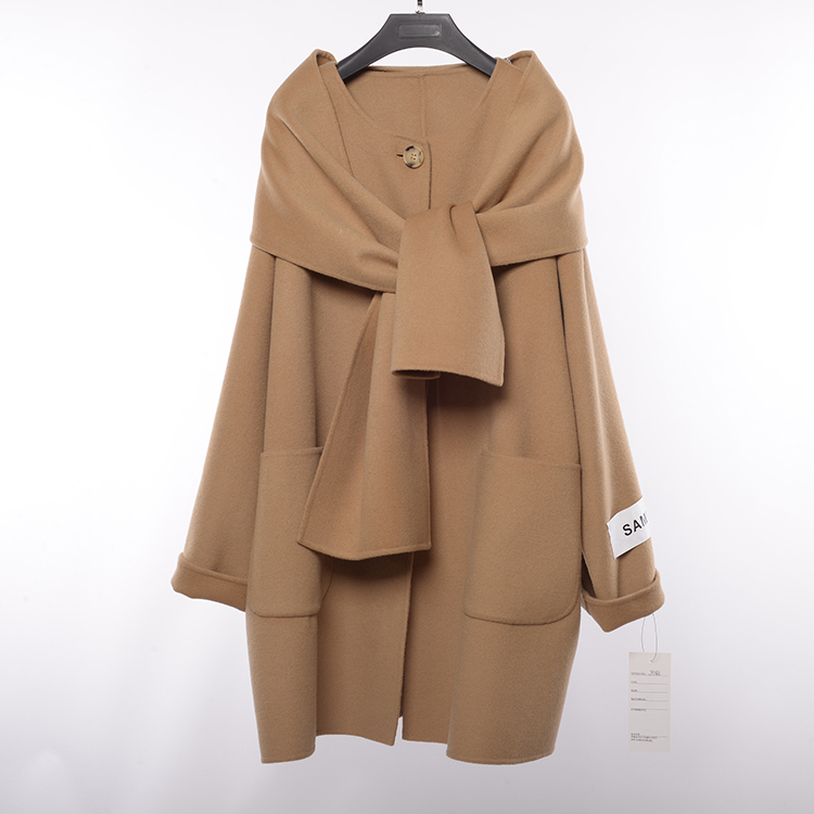 Nuova vendita calda alla moda kaki inverno caldo cappotto di lana con mantello cappotto di lana Cashmere donna