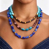 Collier vintage multicouche perlé pour femme, en résine acrylique colorée, style bohème, bijoux fantaisie, vente en gros