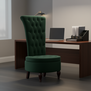 Silla de Oficina de Respaldo Alto, Tapizada en Terciopelo Verde Oscuro, Estructura de Madera Maciza, Diseño Acolchado, Estilo Ejecutivo, Muebles Comerciales - Product Image 2