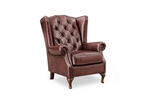 Fauteuil classique en bois avec coussin en cuir, construction robuste, chaise confortable et douce pour salon, bureau ou salle de séjour - Product Image 5