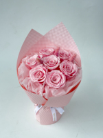 7 Tangkai Buket Mawar Pink Awet Buatan Tangan, Bunga Abadi untuk Hadiah Hari Valentine, Ulang Tahun Pacar, Wisuda