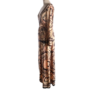 Abito da <span class=keywords><strong>donna</strong></span> <span class=keywords><strong>taglie</strong></span> <span class=keywords><strong>forti</strong></span> 5XL con spacco alto, stampa, scollo a V, maniche a sbuffo, stile bohémien, lungo da festa, maxi abito con cintura - Product Image 5