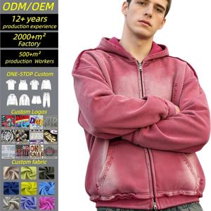 Sudadera con Capucha Extra Grande para Hombre, Estilo Desgastado y Decolorado por el Sol, Tejido Grueso de 500 g/m², 100% Algodón, Precio Bajo, con Cierre para Ropa Urbana - Product Image 1