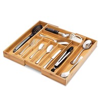 Organisateur de tiroir extensible en bambou laqué de qualité supérieure, plateau à couverts, 100% bambou, séparateur de tiroir de cuisine réglable