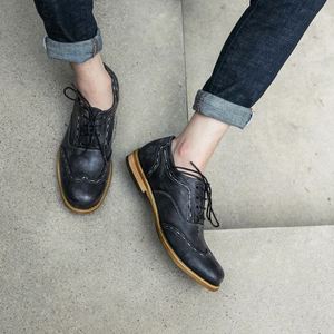 Fashionable British Retro Men's Lace-up <b>Shoes</b> Trendy Dress <b>Shoes</b> <b>Height</b> <b>Increasing</b> Feature Distressed Round-toe Casual <b>Shoes</b> - Product Image 5
