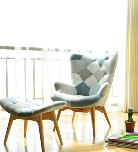 Fauteuil moderne rembourré avec accoudoirs en <span class=keywords><strong>patchwork</strong></span>, fauteuil rond de loisirs avec pouf, canapé-lit pour salon DC-917 - Product Image 1